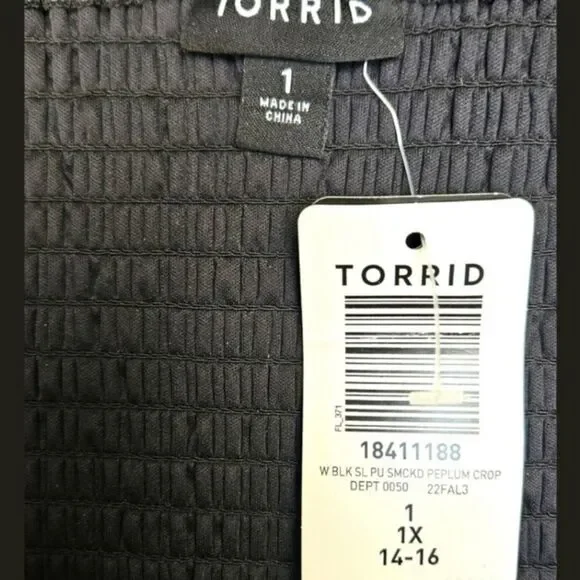 TORRID BlackβPeplum Fauxe Leather Crop Smocked Tank Top Classic Preppy 1X - Picture 11 of 16